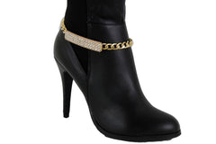Brand New Women Gold Metal Boot Chain Bracelet Shoe Anklet Bling Long Plate Charm SET BC200