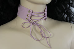 Brand New Women’s Pastel Pink Lace Up Corset Choker Necklace  -   WN30