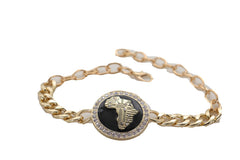 Brand New Women Gold Metal Boot Chain Bracelet Shoe Anklet Bling Africa Map Coin Charms SET BC208