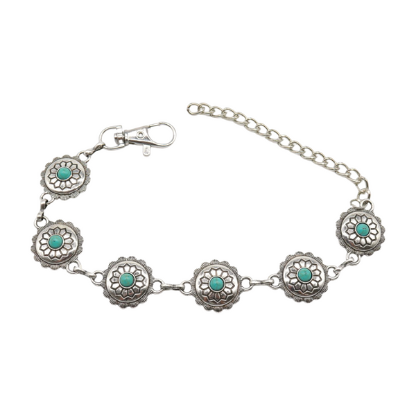 Brand New Women Silver Metal Boot Chain Bracelet Anklet Shoe Flower Charm Turquoise Blue