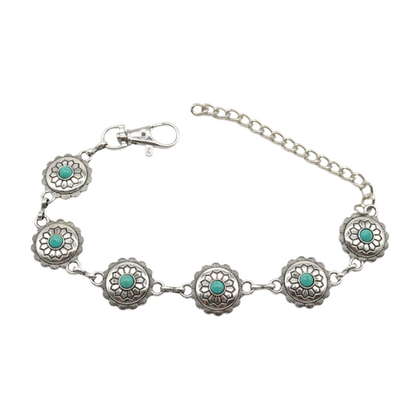 Brand New Women Silver Metal Boot Chain Bracelet Anklet Shoe Flower Charm Turquoise Blue