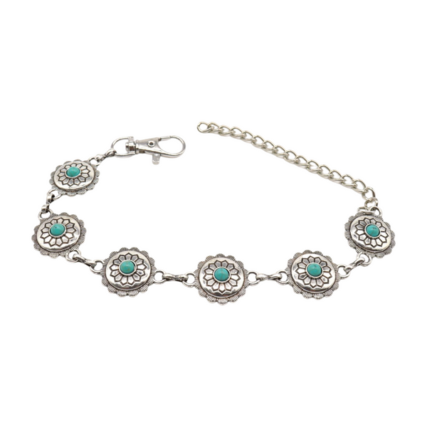 Brand New Women Silver Metal Boot Chain Bracelet Anklet Shoe Flower Charm Turquoise Blue