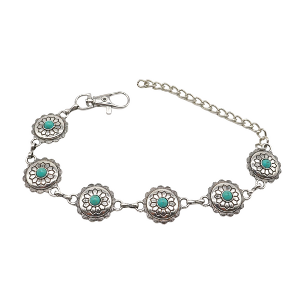 Brand New Women Silver Metal Boot Chain Bracelet Anklet Shoe Flower Charm Turquoise Blue