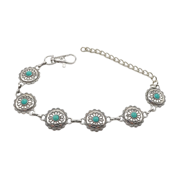 Brand New Women Silver Metal Boot Chain Bracelet Anklet Shoe Flower Charm Turquoise Blue