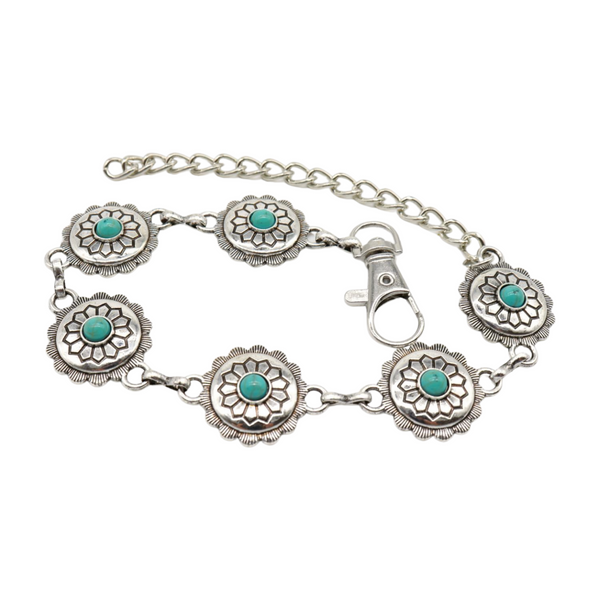 Brand New Women Silver Metal Boot Chain Bracelet Anklet Shoe Flower Charm Turquoise Blue