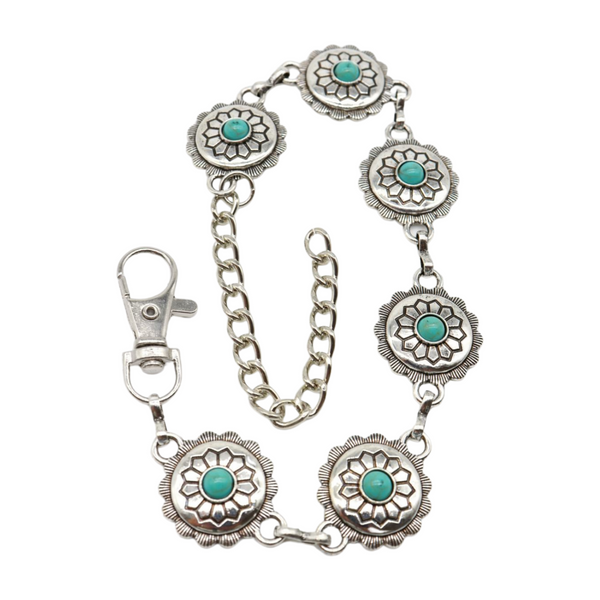 Brand New Women Silver Metal Boot Chain Bracelet Anklet Shoe Flower Charm Turquoise Blue