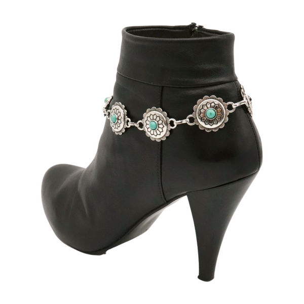 Brand New Women Silver Metal Boot Chain Bracelet Anklet Shoe Flower Charm Turquoise Blue