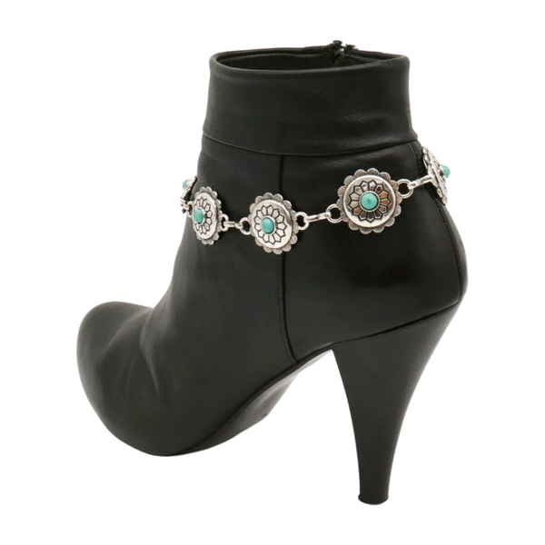 Brand New Women Silver Metal Boot Chain Bracelet Anklet Shoe Flower Charm Turquoise Blue