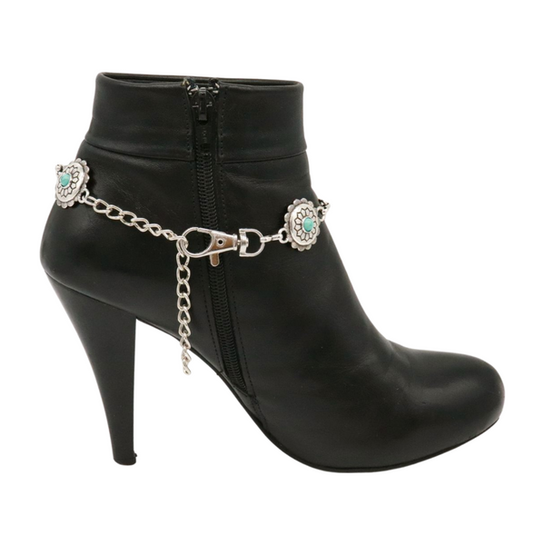 Brand New Women Silver Metal Boot Chain Bracelet Anklet Shoe Flower Charm Turquoise Blue