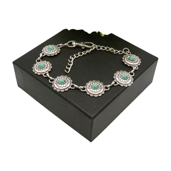 Brand New Women Silver Metal Boot Chain Bracelet Anklet Shoe Flower Charm Turquoise Blue