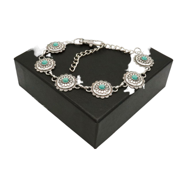 Brand New Women Silver Metal Boot Chain Bracelet Anklet Shoe Flower Charm Turquoise Blue