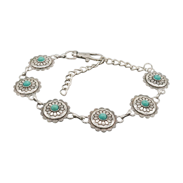 Brand New Women Silver Metal Boot Chain Bracelet Anklet Shoe Flower Charm Turquoise Blue