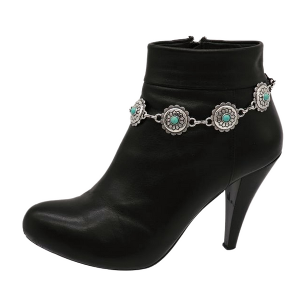 Brand New Women Silver Metal Boot Chain Bracelet Anklet Shoe Flower Charm Turquoise Blue