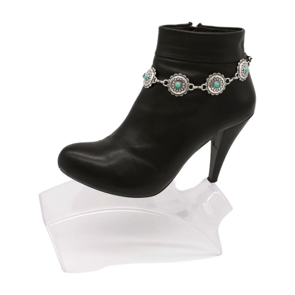 Brand New Women Silver Metal Boot Chain Bracelet Anklet Shoe Flower Charm Turquoise Blue