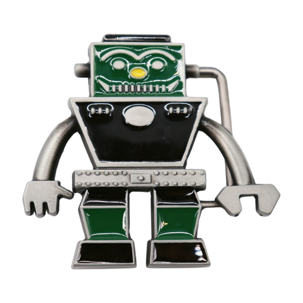 Men Silver Metal Fashion Belt Buckle Green Black Robot Animation