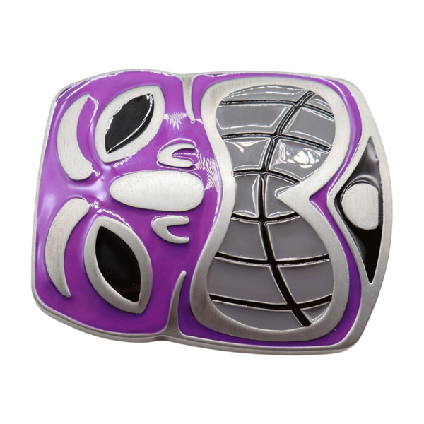 Men Women Silver Metal Belt Buckle Tiki Mask Statue Animation