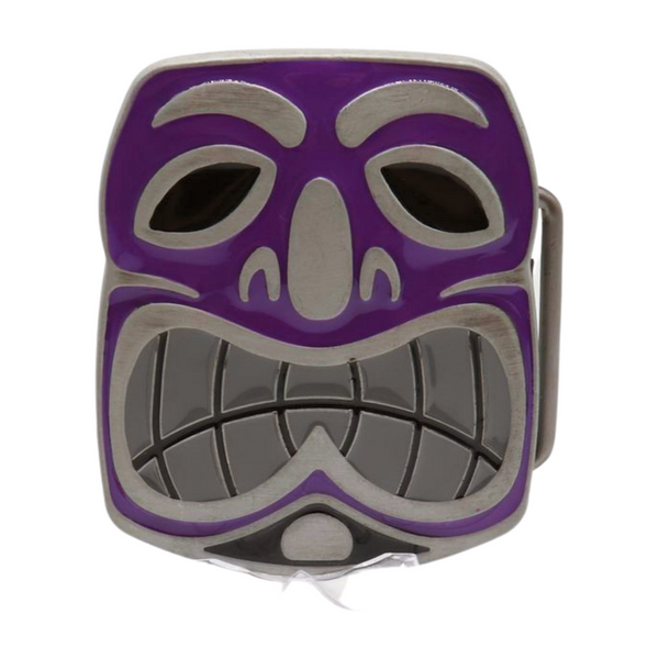 Men Women Silver Metal Belt Buckle Tiki Mask Statue Animation