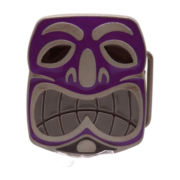 Men Women Silver Metal Belt Buckle Tiki Mask Statue Animation