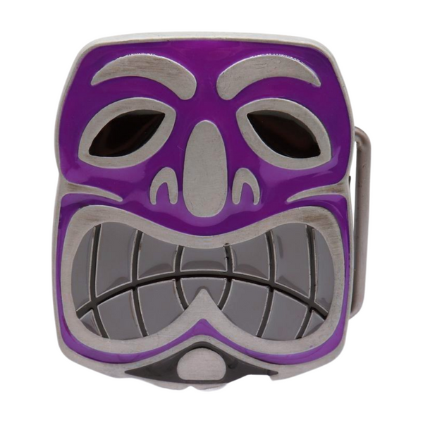 Men Women Silver Metal Belt Buckle Tiki Mask Statue Animation