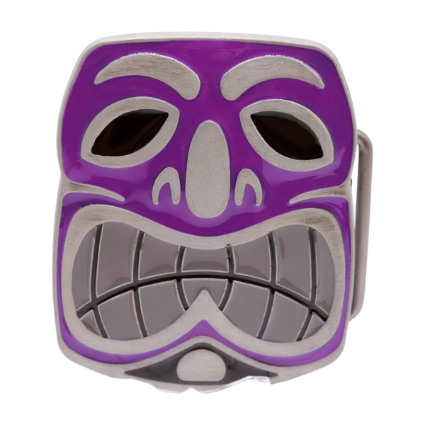 Men Women Silver Metal Belt Buckle Tiki Mask Statue Animation