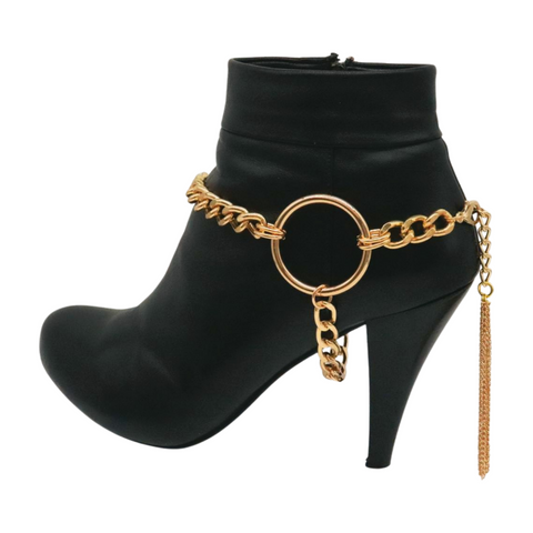Brand New Women Gold Chain Boot Bracelet Shoe Circle Under Charm Tassel
