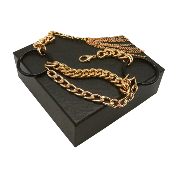 Women Gold Metal Chain Boot Bracelet Shoe Black Circle Charm Tassel