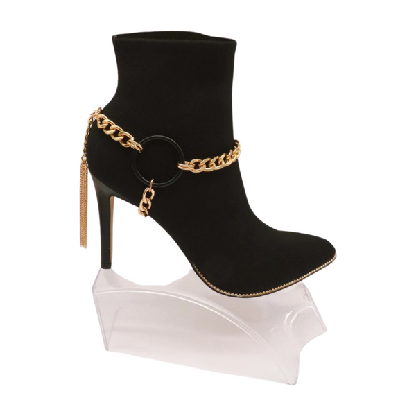 Women Gold Metal Chain Boot Bracelet Shoe Black Circle Charm Tassel