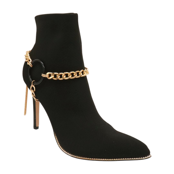 Women Gold Metal Chain Boot Bracelet Shoe Black Circle Charm Tassel