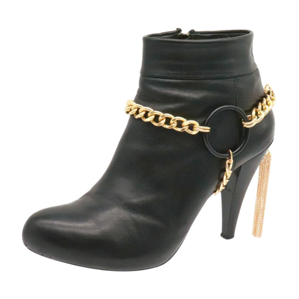 Women Gold Metal Chain Boot Bracelet Shoe Black Circle Charm Tassel