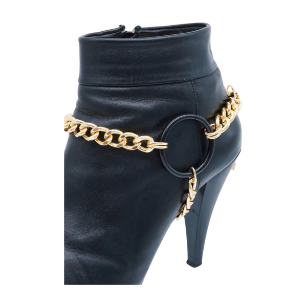 Women Gold Metal Chain Boot Bracelet Shoe Black Circle Charm Tassel