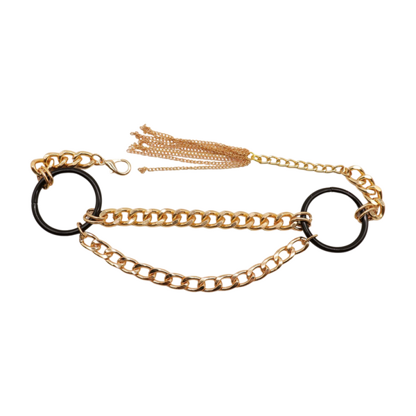 Women Gold Metal Chain Boot Bracelet Shoe Black Circle Charm Tassel