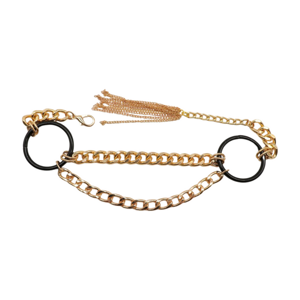 Women Gold Metal Chain Boot Bracelet Shoe Black Circle Charm Tassel