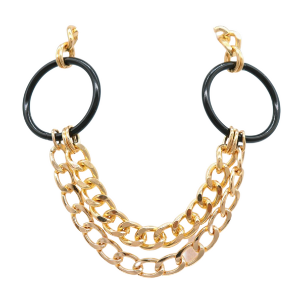 Women Gold Metal Chain Boot Bracelet Shoe Black Circle Charm Tassel