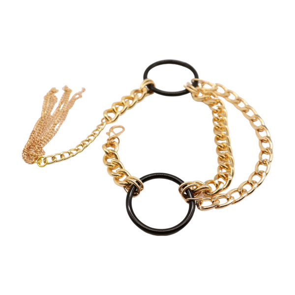 Women Gold Metal Chain Boot Bracelet Shoe Black Circle Charm Tassel