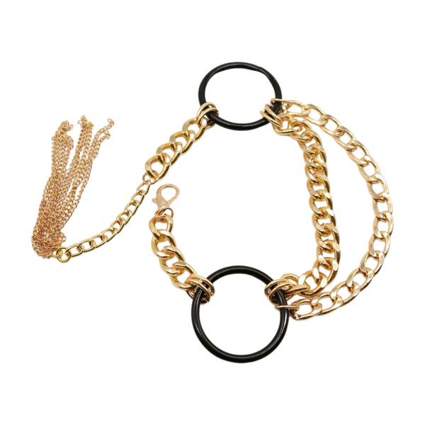 Women Gold Metal Chain Boot Bracelet Shoe Black Circle Charm Tassel