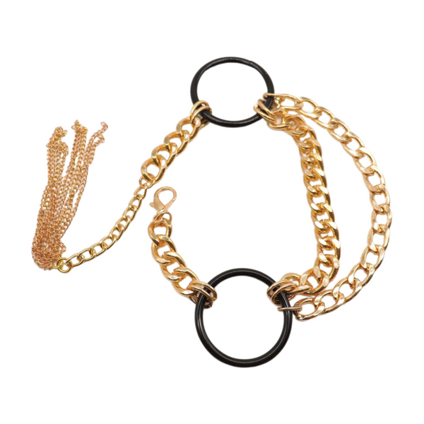 Women Gold Metal Chain Boot Bracelet Shoe Black Circle Charm Tassel