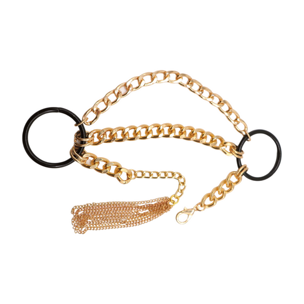 Women Gold Metal Chain Boot Bracelet Shoe Black Circle Charm Tassel