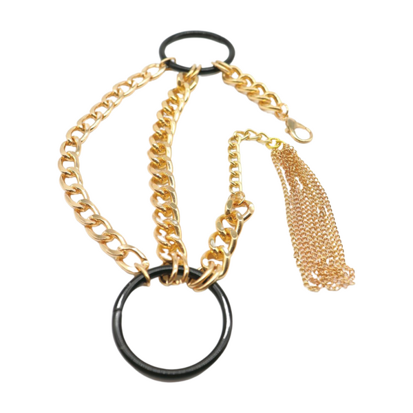 Women Gold Metal Chain Boot Bracelet Shoe Black Circle Charm Tassel