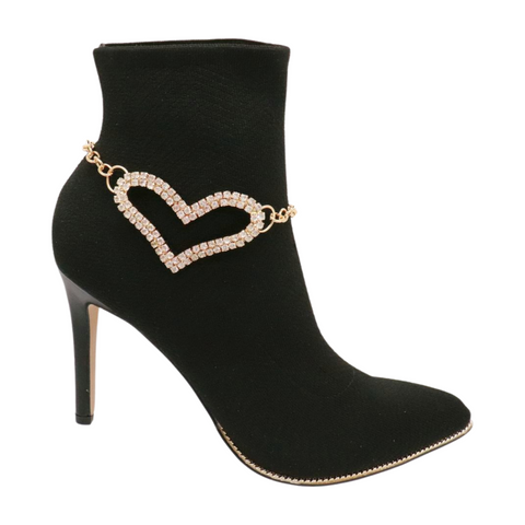 Brand New Women Gold Metal Chain Boot Bracelet Shoe Heart Charm