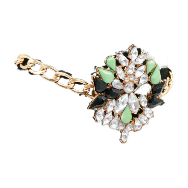 Women Gold Metal Chain Boot Bracelet Shoe Green Flower Charm