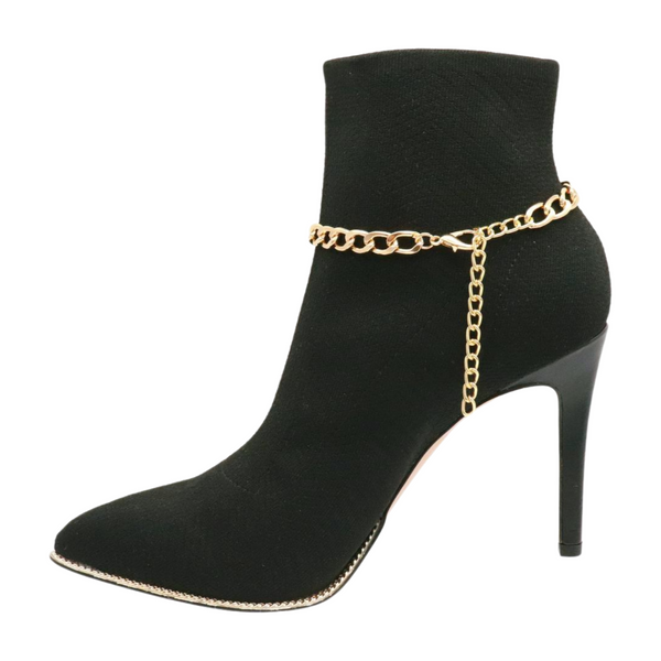 Women Gold Metal Chain Boot Bracelet Shoe Green Flower Charm