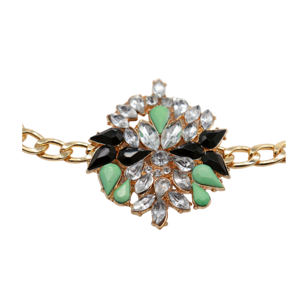 Women Gold Metal Chain Boot Bracelet Shoe Green Flower Charm