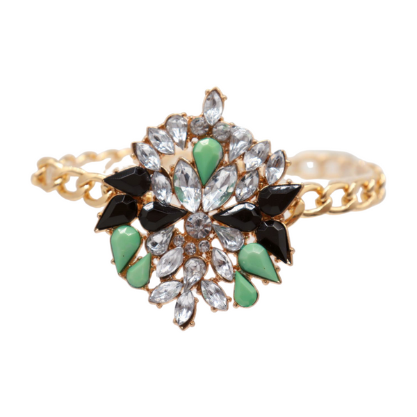 Women Gold Metal Chain Boot Bracelet Shoe Green Flower Charm