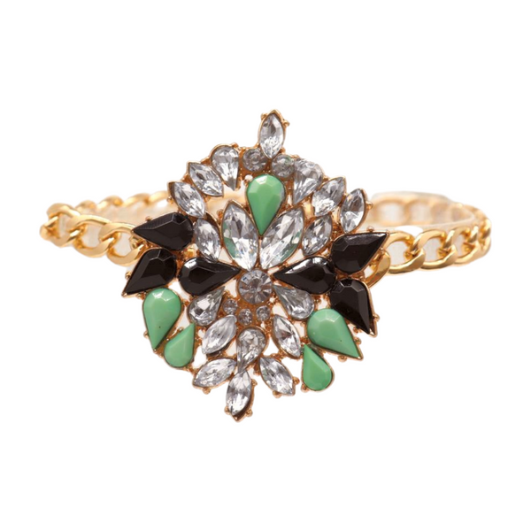 Women Gold Metal Chain Boot Bracelet Shoe Green Flower Charm