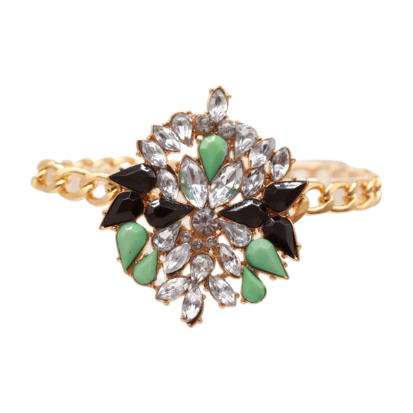 Women Gold Metal Chain Boot Bracelet Shoe Green Flower Charm