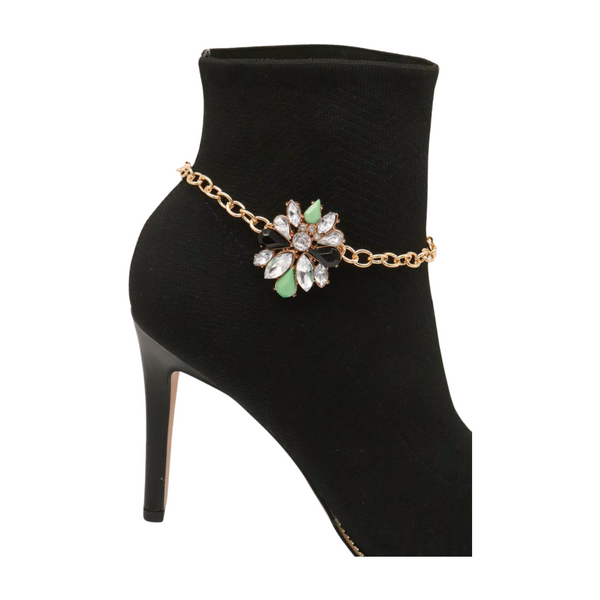 Women Gold Metal Boot Chain Bracelet Shoe Bling Star Charm