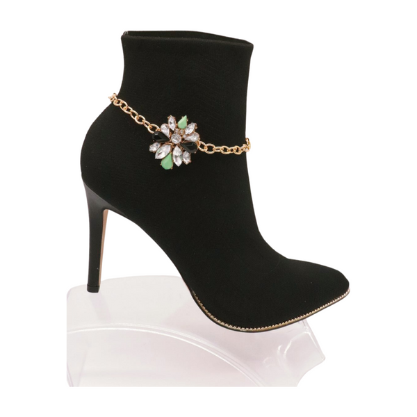Women Gold Metal Boot Chain Bracelet Shoe Bling Star Charm