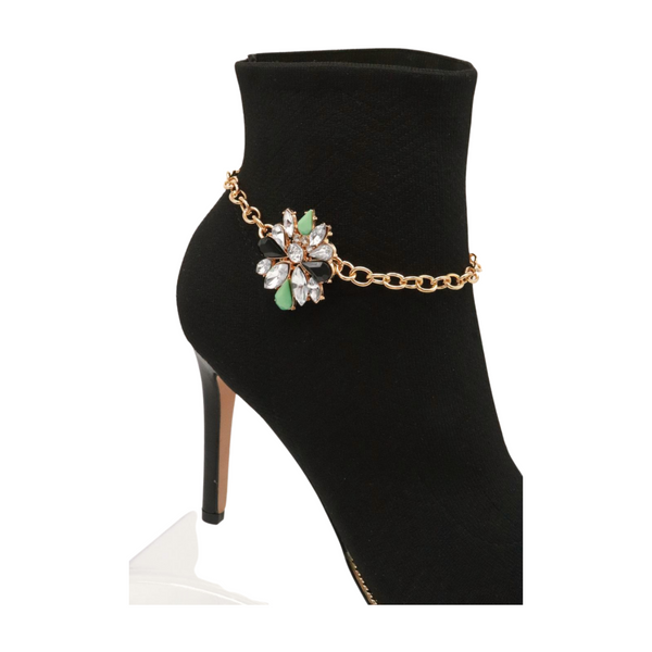 Women Gold Metal Boot Chain Bracelet Shoe Bling Star Charm