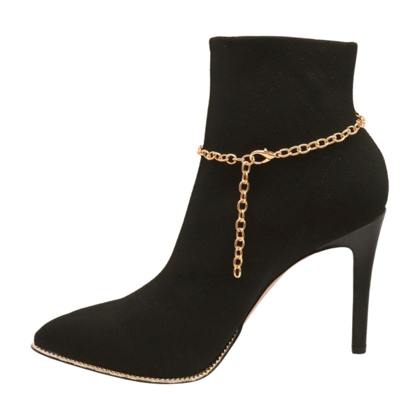 Women Gold Metal Boot Chain Bracelet Shoe Bling Star Charm