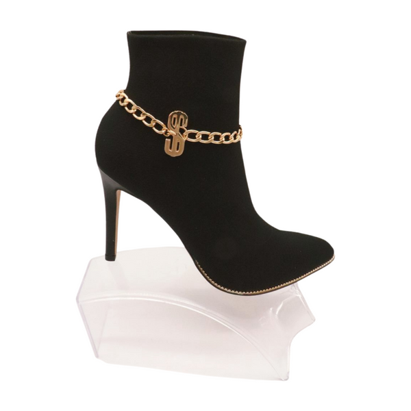 Women Gold Chain Boot Bracelet Shoe Dollar Sign $ Charm